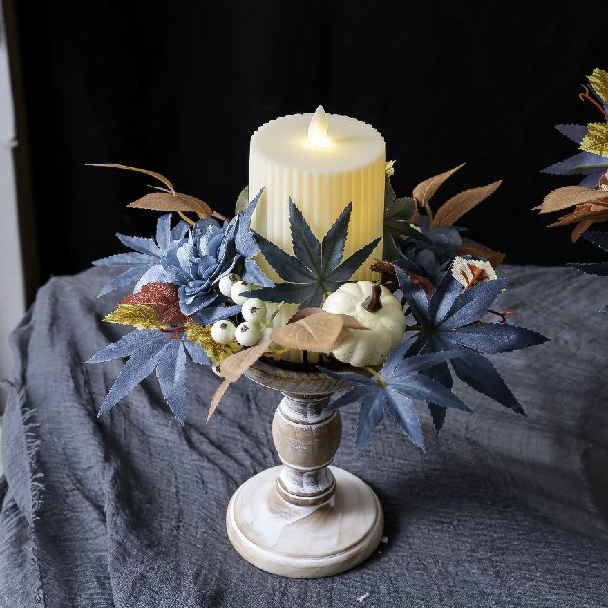 Thanksgiving Wreath Halloween Dark-Style Candle Wreath Candle Holder Wreath Halloween Decorations Table Top Decorations