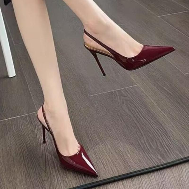 

Siji Feng Wine Red High Heels 2026 Summer Princess Socialite Backless Open-Toe Sandals with Stiletto Heels 36