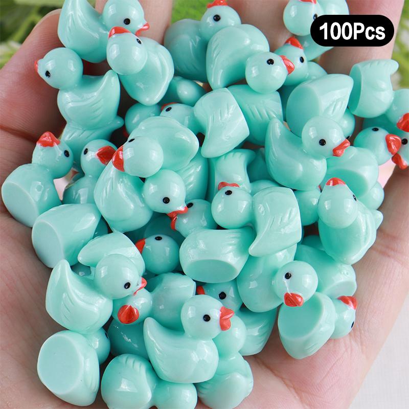 100Pcs Cartoon Cute Mini Luminous Little Duck Home Decor Resin Crafts Miniatures Ornaments Kawaii Desktop Decoration Gifts