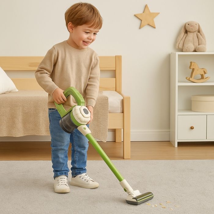 3-in-1 Toy Vacuum Cleaner for Child, Functional and with Sound, Real Battery-Powered Suction, On-Off Switch, 2 Nozzles, from 3 Years