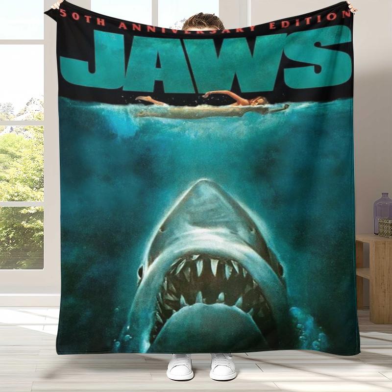 Horror Movie Jaws Shark Flannel Blanket,Ultra Soft Warm Plush Throw for Home Bedroom Bed Sofa Cover Office Camping Picnic gift