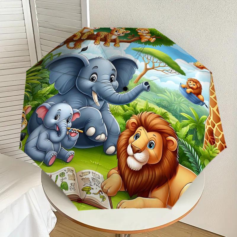 1PC Jungle Animals Umbrella-8-Rib Reinforced Portable Folding Travel Suitable for All Seasons Outdoor Daily Use-J367