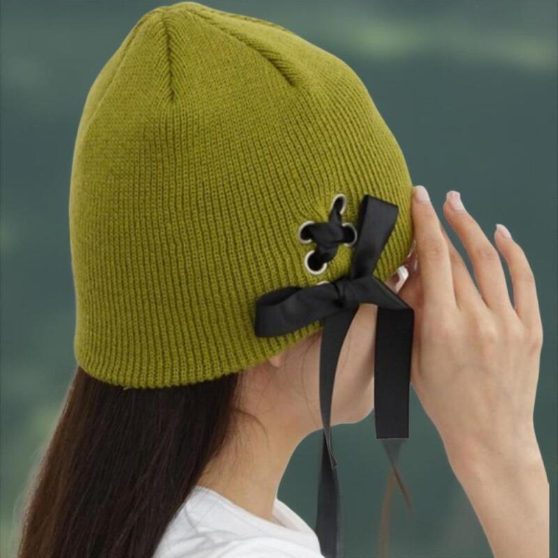 Women's Lovely Lace-Up Ribbon Golji Beanie Hat