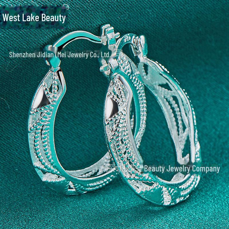 Mattierte silberfarbene U-förmige Drachenkopf-Ohrringe für Damen – West Lake Beauty Kollektion