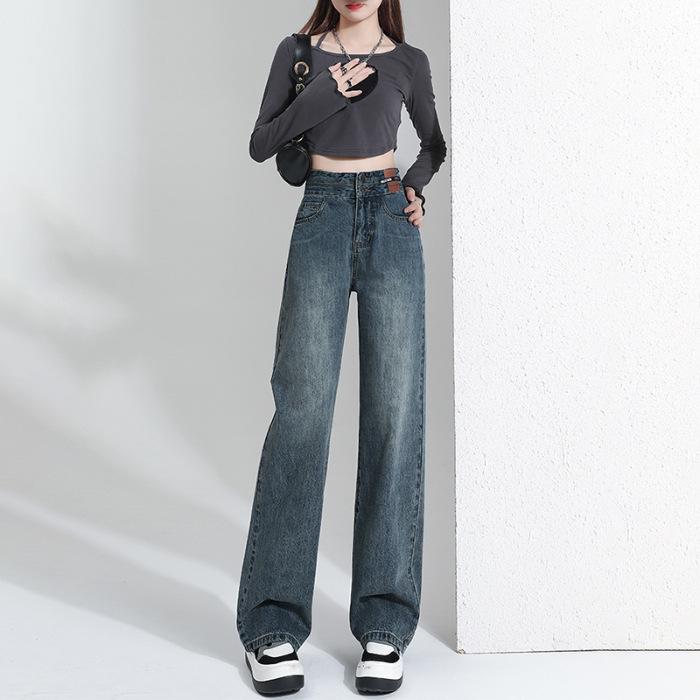 

Потертые джинсы с бакенбардами в стиле ретро, ​​повседневные джинсовые брюки свободного кроя с высокой посадкой, женские джинсовые джинсы и одежда 2XL