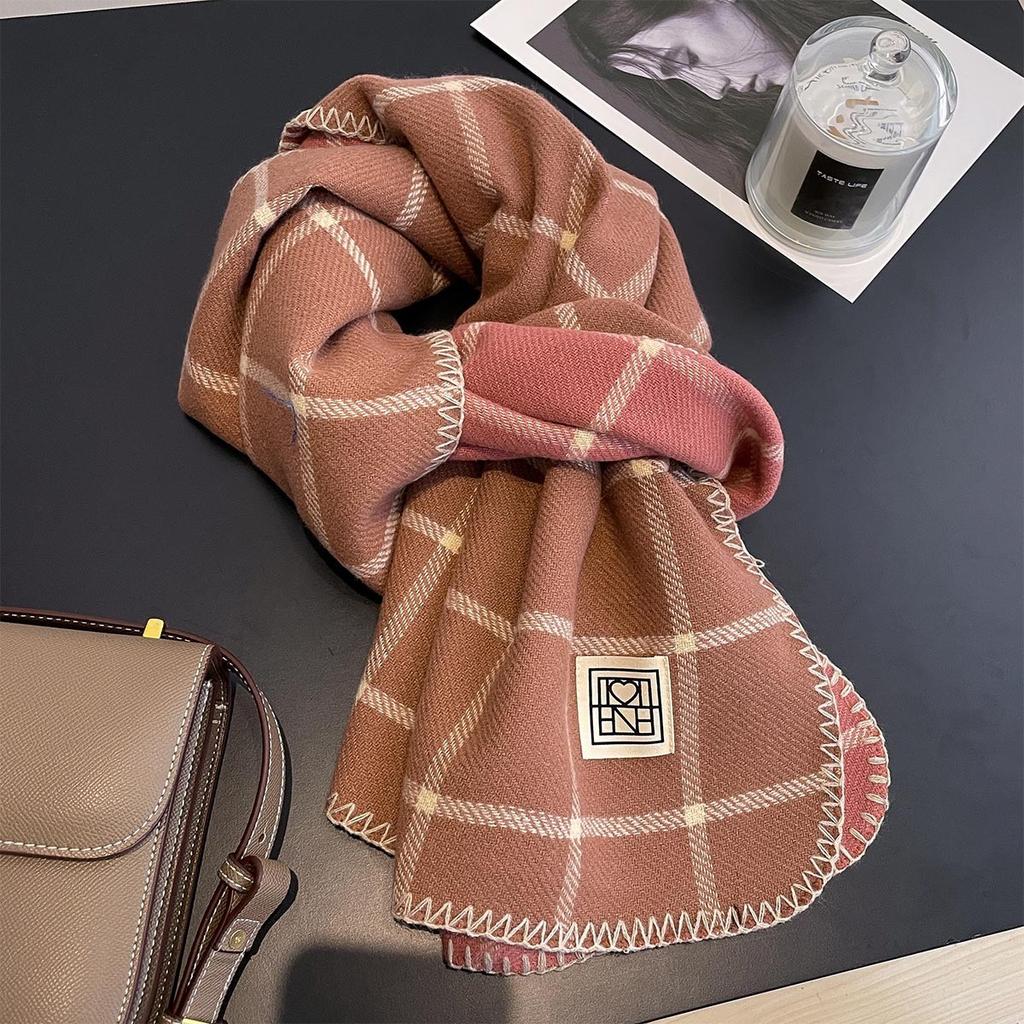 Korean Plaid Scarf Women Winter Classic Warm Imitation Cashmere Scarves Thick Bandana Fashion Luxury Shawl Wrap Bib Neckerchief