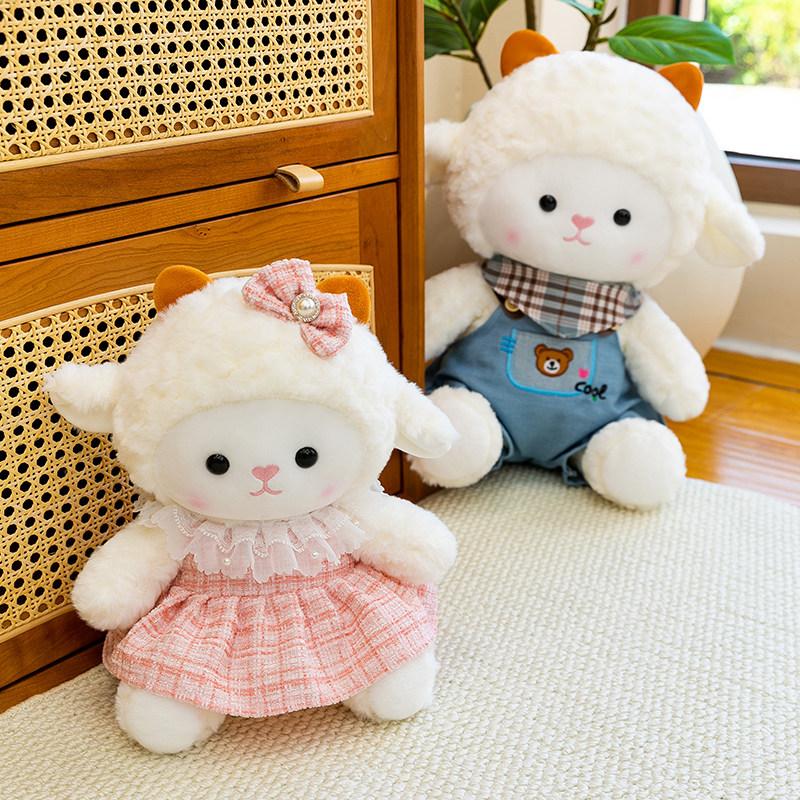 Multiple Sizes Couple Little Sheep Plush Toys Stuffed Wearing Clothes Cartoon Sheep Doll Lovely Cozy Animal Toys Romantic Gift