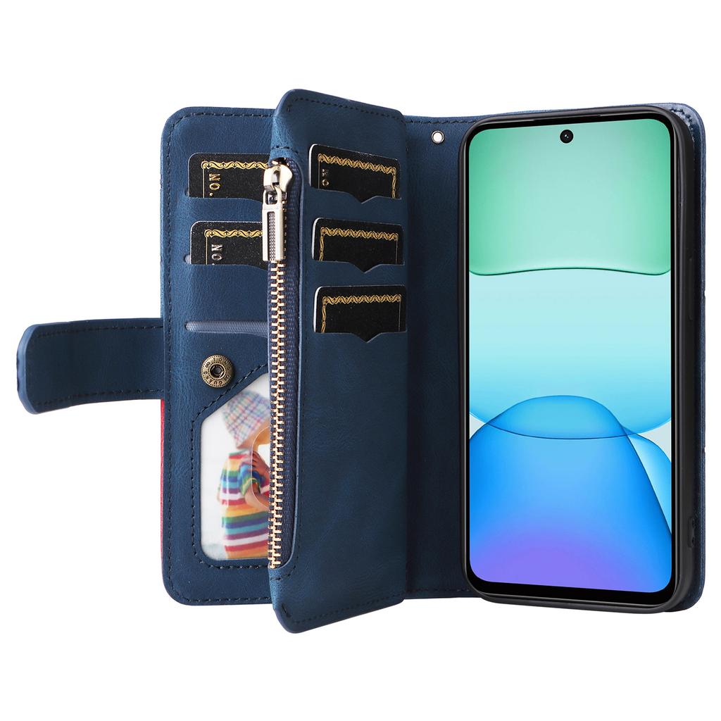 For Xiaomi Redmi 13 5G/13 4G/Note 13R 5G Leather Case with Strap Zipper 9 Card Slot Phone Cover Stand