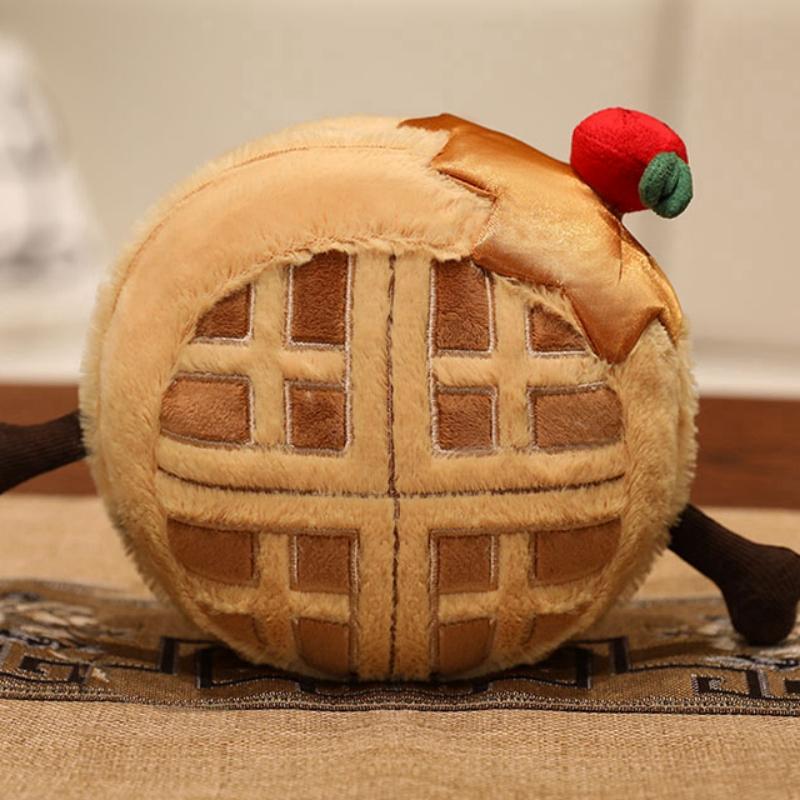 Cute Waffle Plush Doll Stuffed Food Toy with Smiling Face Soft Huggable Plushies Birthday Gift Girl Child