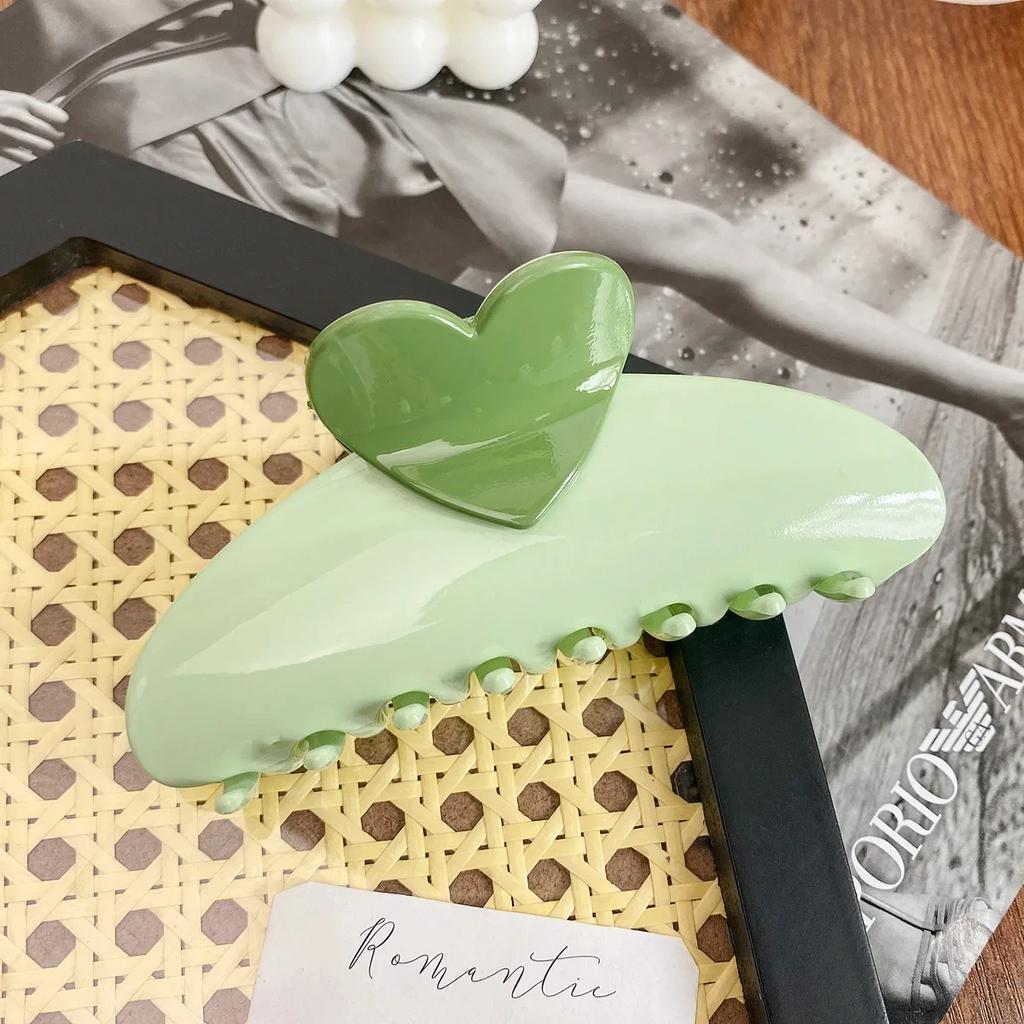 New Candy Color Love Heart 5.11" Big Size Hair Claw Clips for Women Girls Elegant Geometric Plastic Spring Summer Headwear Gift