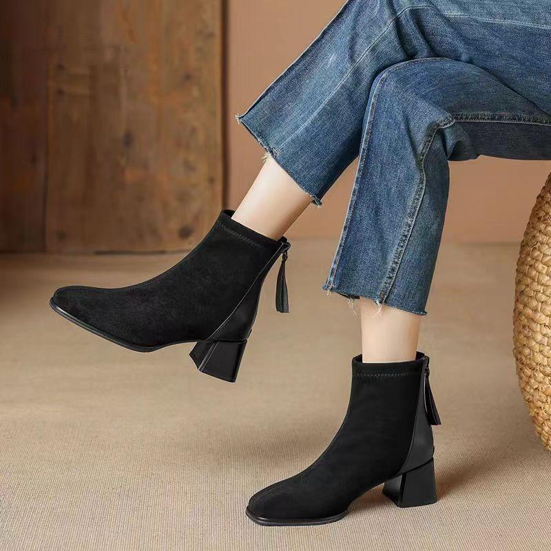 Fashion Women's Ankle Boots Combat Booties Punk Style Female Short Shoes Suede Sexy Black New Rock Winter 2024 Boot Chic and Elegant Pu