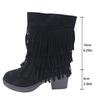 Fashion Sexy Suede Black Tassels Riding Boots Women 2025 Winter Side Zipper High Heel Western Cowboy Boots Fashion Solid Black Shoes