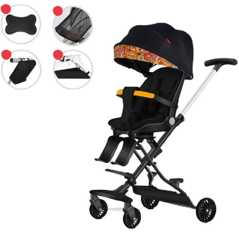 Cow Star Pattern Print Four Wheeled Baby Stroller Foldable Convertible Seat