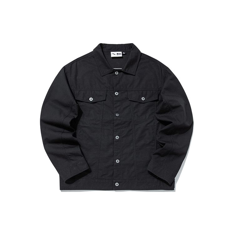 Anta Basketball Series Embroidered Text Woven Loose Jacket Men Jackets Black 152131612R-2