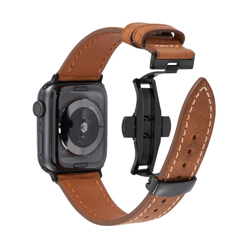 Luxury Genuine Leather Butterfly Buckle Strap for IWatch Serie 3 4 5 6 Se 7 BandFor Apple Watch 38MM 40MM 42MM 44MM
