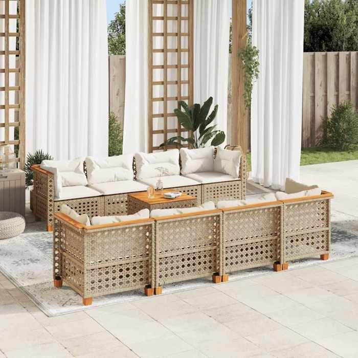 VidaXL Salon de jardin avec coussins 9 pcs beige résine tressée 3261772