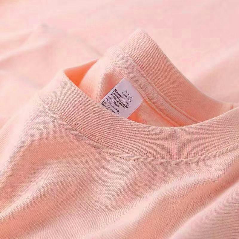 PINLIAN FASHION 100% Katoen 300g Zwaar Kortmouwig T-shirt Voor Mannen En Vrouwen Zomer Ronde Hals Effen Kleur Losse Pasvorm Grote Maten Student Casual Top M roze