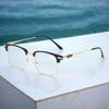 Stylish Half Frame Anti Blue Light Glasses for Men Classic Big Square Browline Computer Phone Eyeglasses