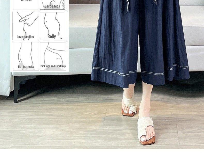 Dark Blue Ice Silk High-Waisted Skirt Shorts for Women with Free Belt - Summer 2026, Lazy Style, Slimming, Seven-Point Length