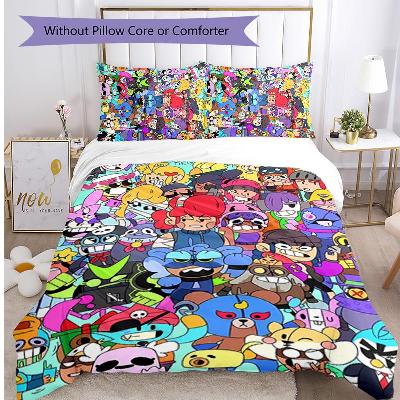 Brawl Stars Printed 3PCS Bedding Set Soft Breathable Duvet Cover Pillowcases Set Washable Bedroom Decor Home Gift