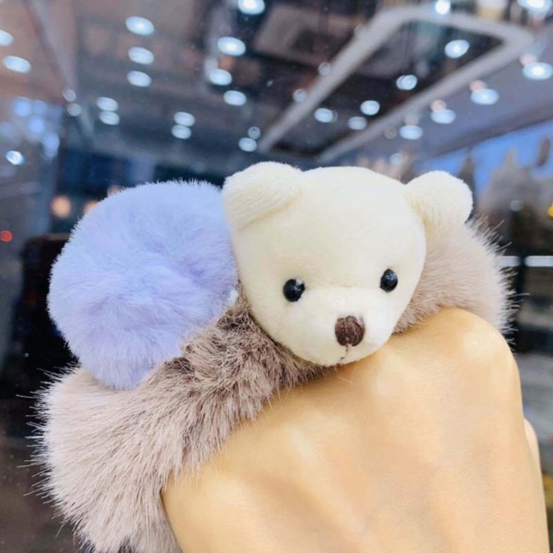 Plush Bear Hair Ropes Furry Ball Hair Scrunchies Cute Cartoon Hair Bands Durable Cute Lovely Elastic Hair Bands