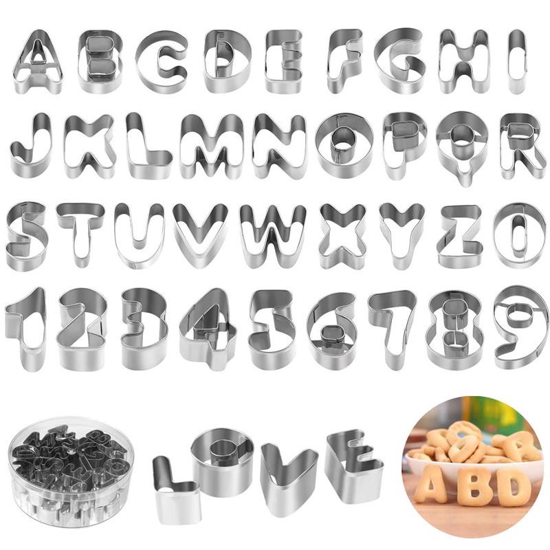 Stainless Steel Alphabet Letter Cookie Cutters Mold Biscuit Number Cutter Set Cake Decorating Moulds Fondant Cutter Set