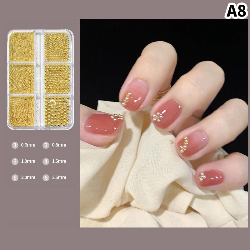 6Grids 3Sizes Stainless Steel Caviar Bead Nail Art Decorations Gold Silver Black Nail Jewelry Manicure Diy Nail Art Decoration