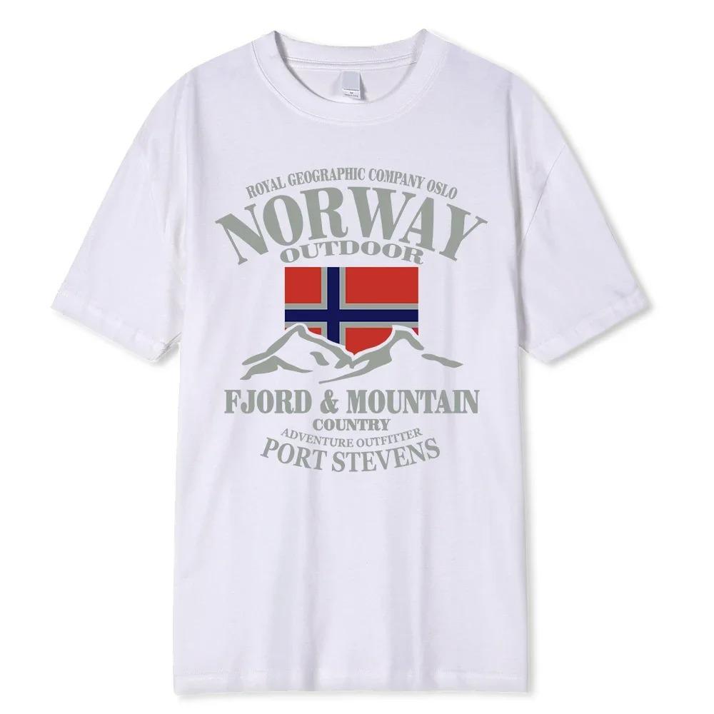 Léto Norsko Flag Fjord Mountain Tričko Crazy Hip Hop Pánská košile Bavlna Crewneck Nadměrná velikost Krátký rukáv Legrační trička Muž