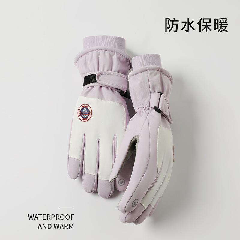 Autumn and Winter Warm, Piled and Thickened Ski Gloves for Women's Outdoor Electric Vehicle Riding, Cold-proof, Touch-screen Anti-splashing Women