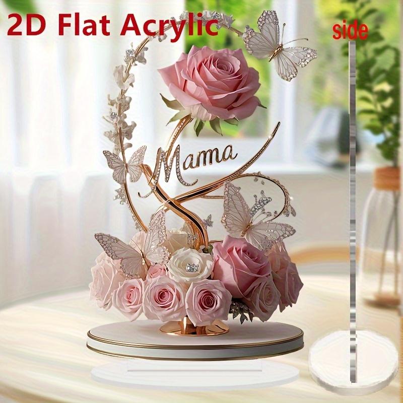 1pcs 8in 2DFlat Acrylic Rose Decorate MOM Mom Birthday Gift Mother's Day Anniversary Decoration Table Filial Child To Mother Mom