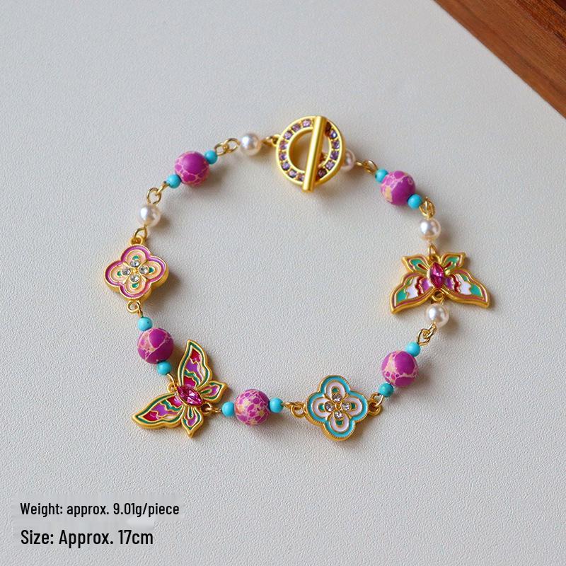 Retro Exquisite Butterfly Bracelet: Colorful Drip Oil Design, Light Luxury, High-End Fashion, Versatile Niche Temperament Jewelry.