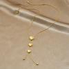Gold Plated Y-Drop Lariat Necklace with Heart Charms CZ, Dainty Adjustable Snake Chain for Women, Romantic Daily Jewelry