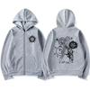 Pentagram Printed Zipper Hoodie Autumn Winter Women Casual Vintage Oversize Fashion Long Sleeve Fleece Sweatshirts