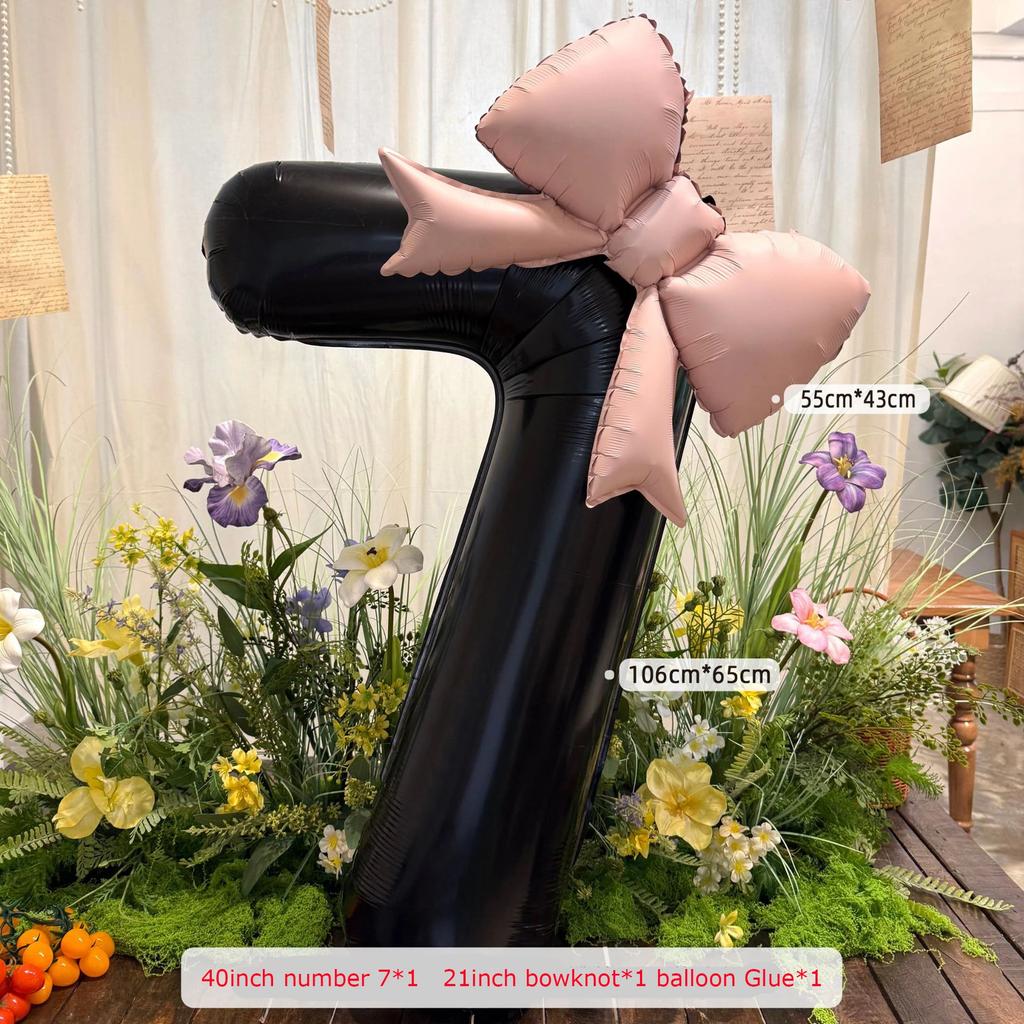 2pcs 40inch Black Bowknot Number Foil Balloons Photo Props Wedding Birthday Party Decorations Anniversary Decoration Number 0123
