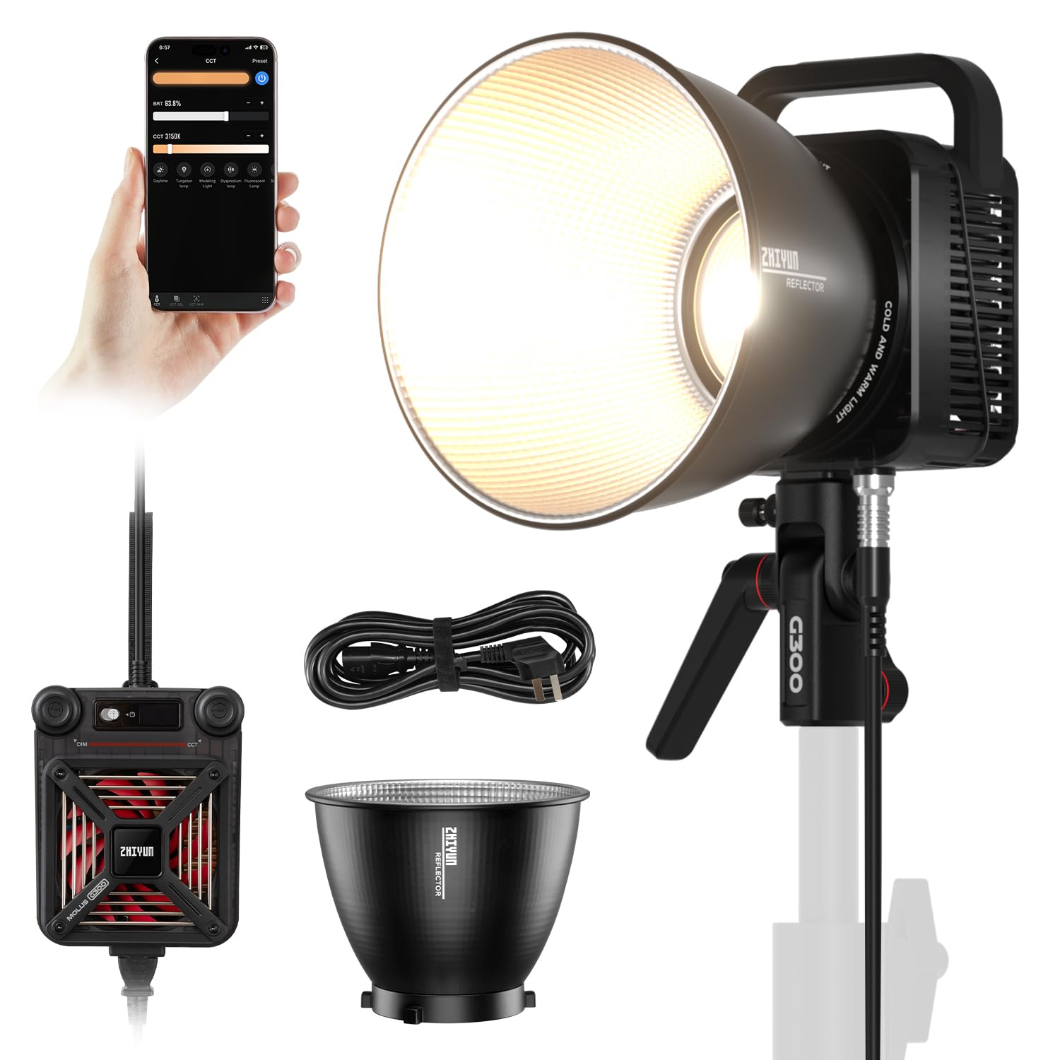 

Flagship ZHIYUN MOLUS G300 300W LED Video Max 500W Photography 65100 Lux Compact Bowens Mount [Official Store] Light, Light, Bi-Color 2700K-6500K, @