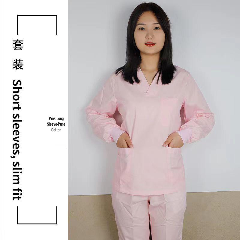 Women's Long Sleeve Surgical Scrub Suit - All-Cotton Nurse Uniform for Medical Staff