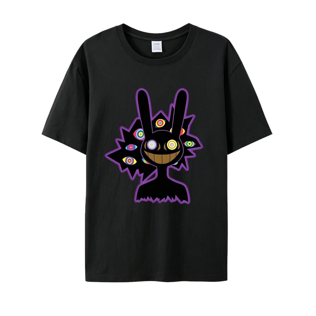Trippy Multi Eye Jax Charakter Grafik T-Shirt, TADC Psychedelisches Kaninchen Cartoon Print Tee, Dunkles Gruseliges Style Kurzarm Top