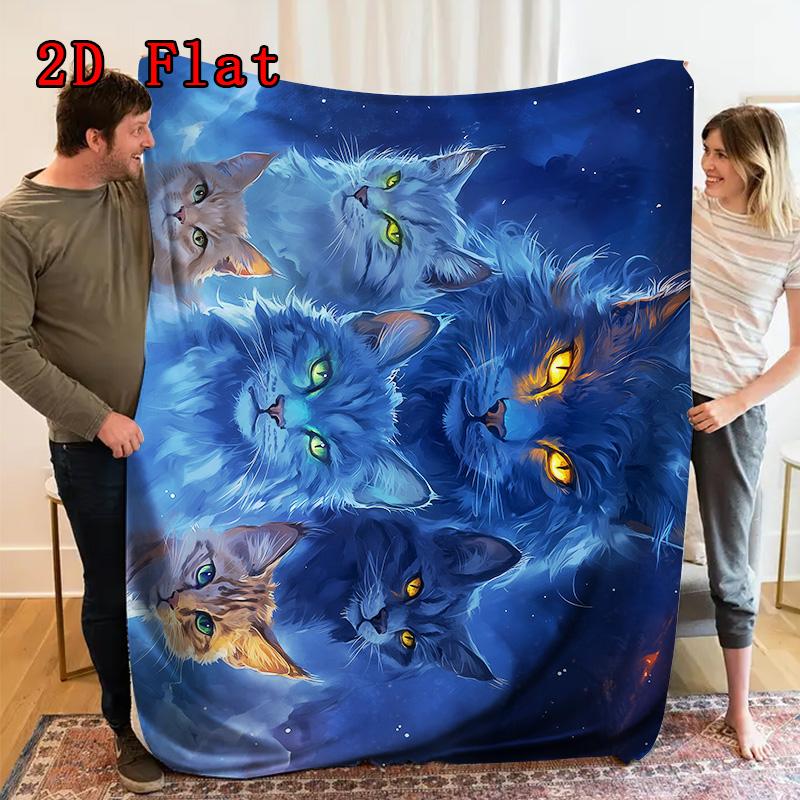 Cat in the Night 2D Flat Pattern Flannel Blanket High quality All Seasons Warmth and Comfort Perfect for Christmas Gifts.MMT0918268