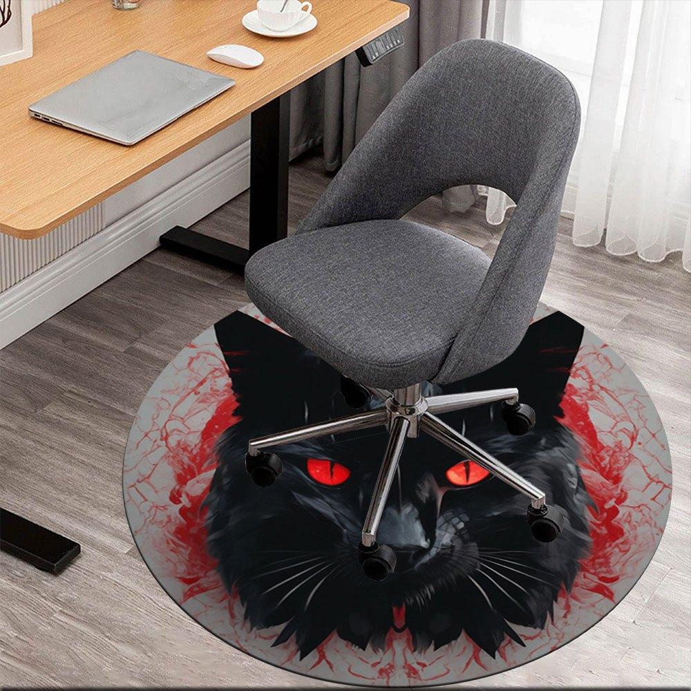 

Black Cat with Red Eyes - Mystical Circular Art PrintRound Non-Slip chair mat chair carpet for office Rugs for Office Decor Gift For Valentine s Day M 80cm by 80cm