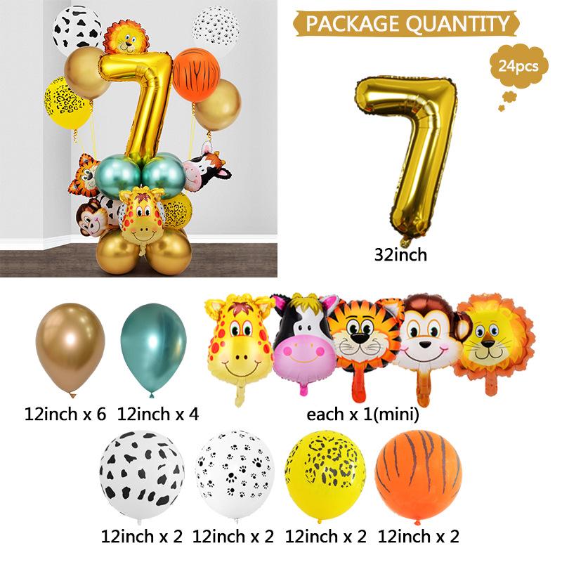 Cross-border Forest Animal Party Balloon Set: Aluminum Number Balloon Columns for Birthday Decor