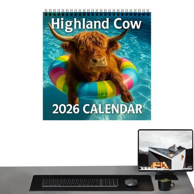 2026 Calendar 2026 Calendar Planner Highland Cow Wall Art Jan-Dec Agenda Thick Paper Monthly Planner for Teacher Student Home