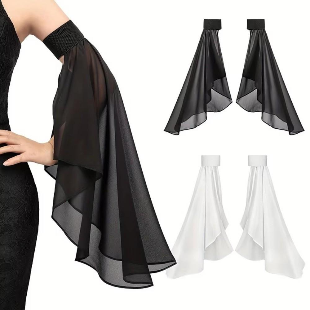 1Pair Breathable Sunscreen Sleeves Thin Arm Warmers Women Long Tulle Bell Sleeves  Bridal Dress