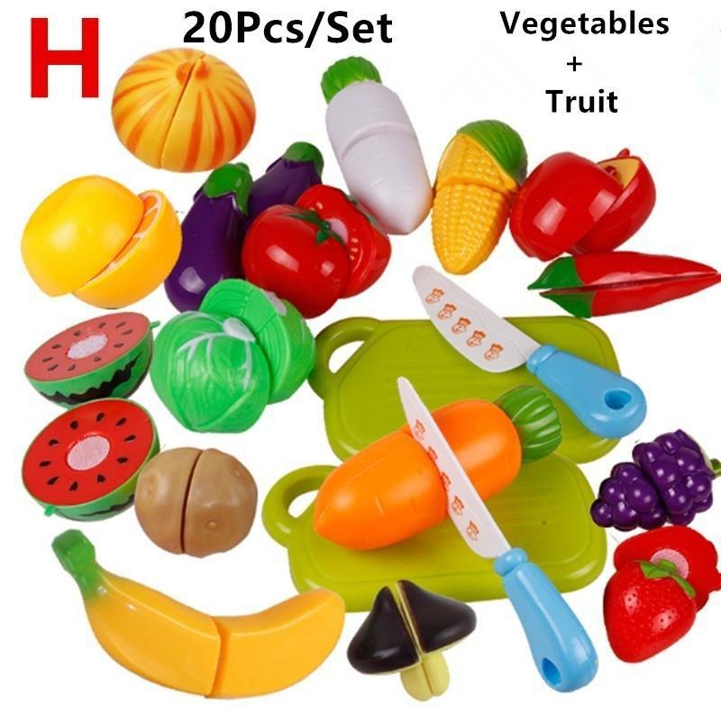 Simulation Foods Set Fruit Vegetable Kids Kitchen Pretend Play Toys For Children Cutting Cooking Food Game Girls Boys Gift