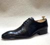 Fashion Luxury Men's Genuine Leather Dress Shoes Black Red Pointed Cap Toe Formal Oxford Lace-Up Party Wedding Footwear