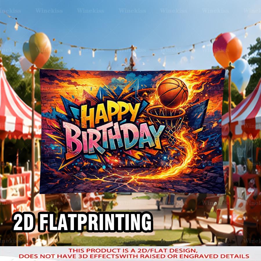 1pc 2D Flat Basketball Theme Birthday Party Backdrop Banner Graffiti Decorative Banner For Garden Patio Indoor Outdoor Celebration Scene