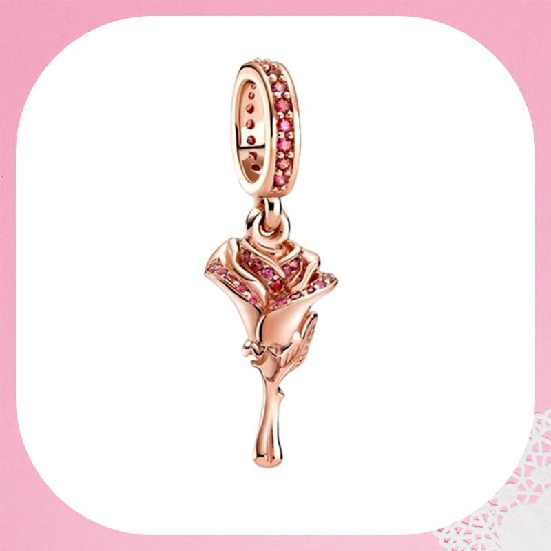 Sparkling Rose In Bloom Series Charm Bead Purple Pink Rose In Bloom Fit Original Bracelets Accessories Diy Jewelry Gift