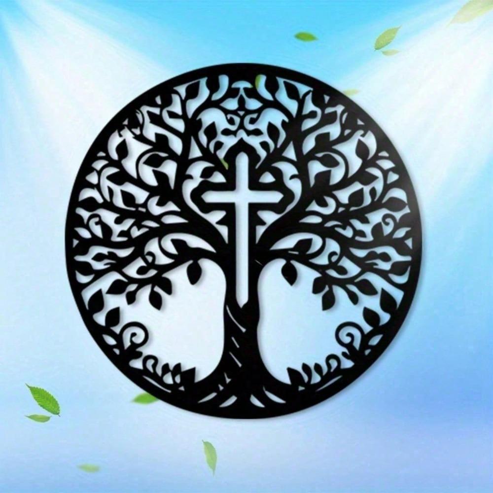 Tree Cross Metal Wall Art Wrought Iron Sculpture Christian Home Decor Baptism Gift