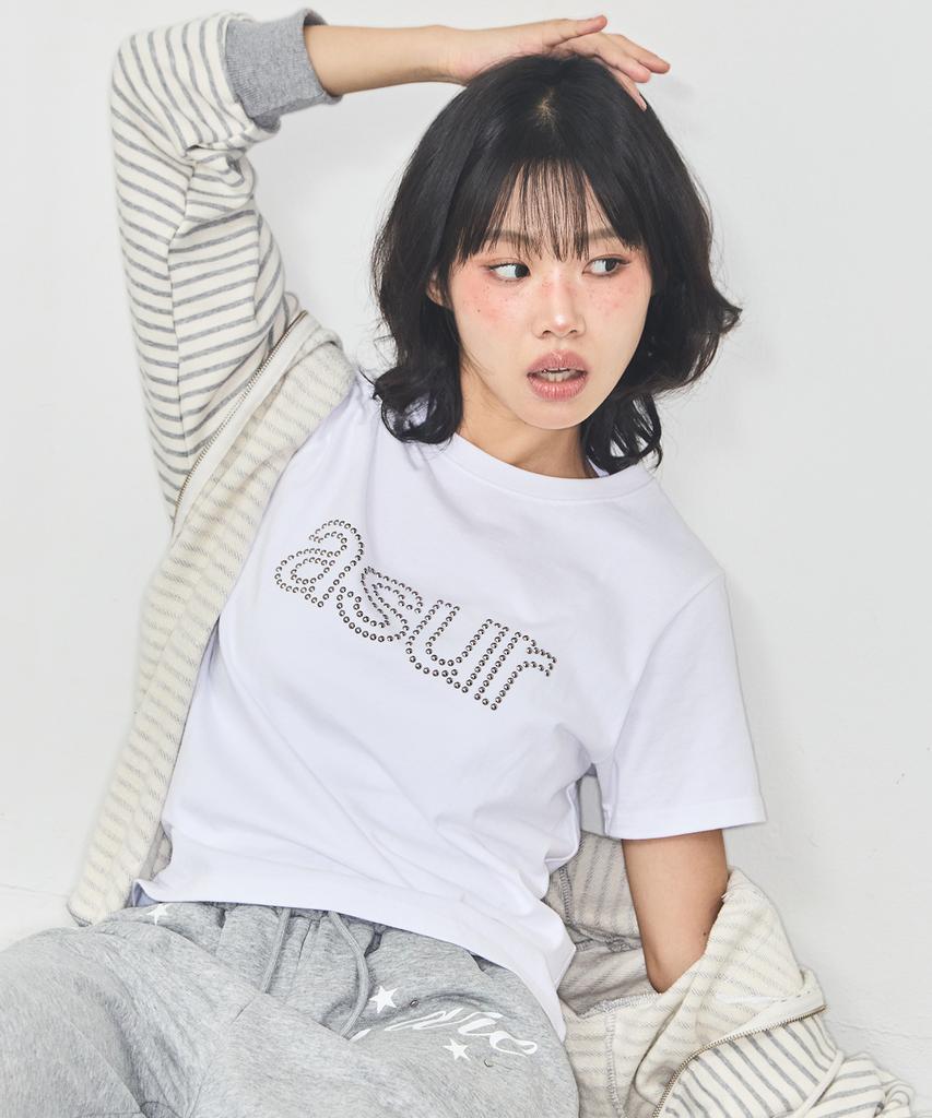 Aejeuyua Au Hotfix Loose Crop T-Shirt White