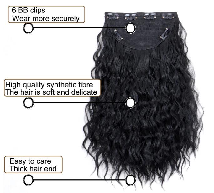 Seamless U-Shaped Water Wave Clip-In Hair Extensions, 6 Clips, 45cm, for Women, Volume Boost, Synthetic Fiber