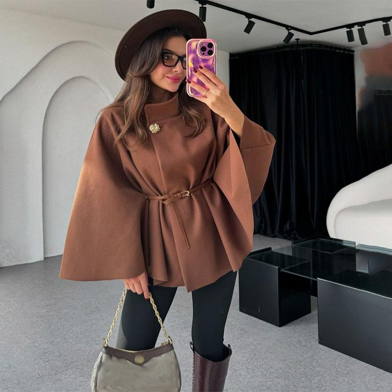 Capa de Mujer Monopecho Manga Murciélago Fina Abrigos Nuevos Casual Holgada Dama de Oficina Chaqueta Chic Elegante Otoño Sólido Chaquetas Moda